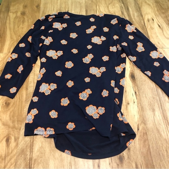 Boden Navy Blue Floral V Neck Stretch Viscose Ruched Side Top Womens Size 12 - Picture 7 of 8